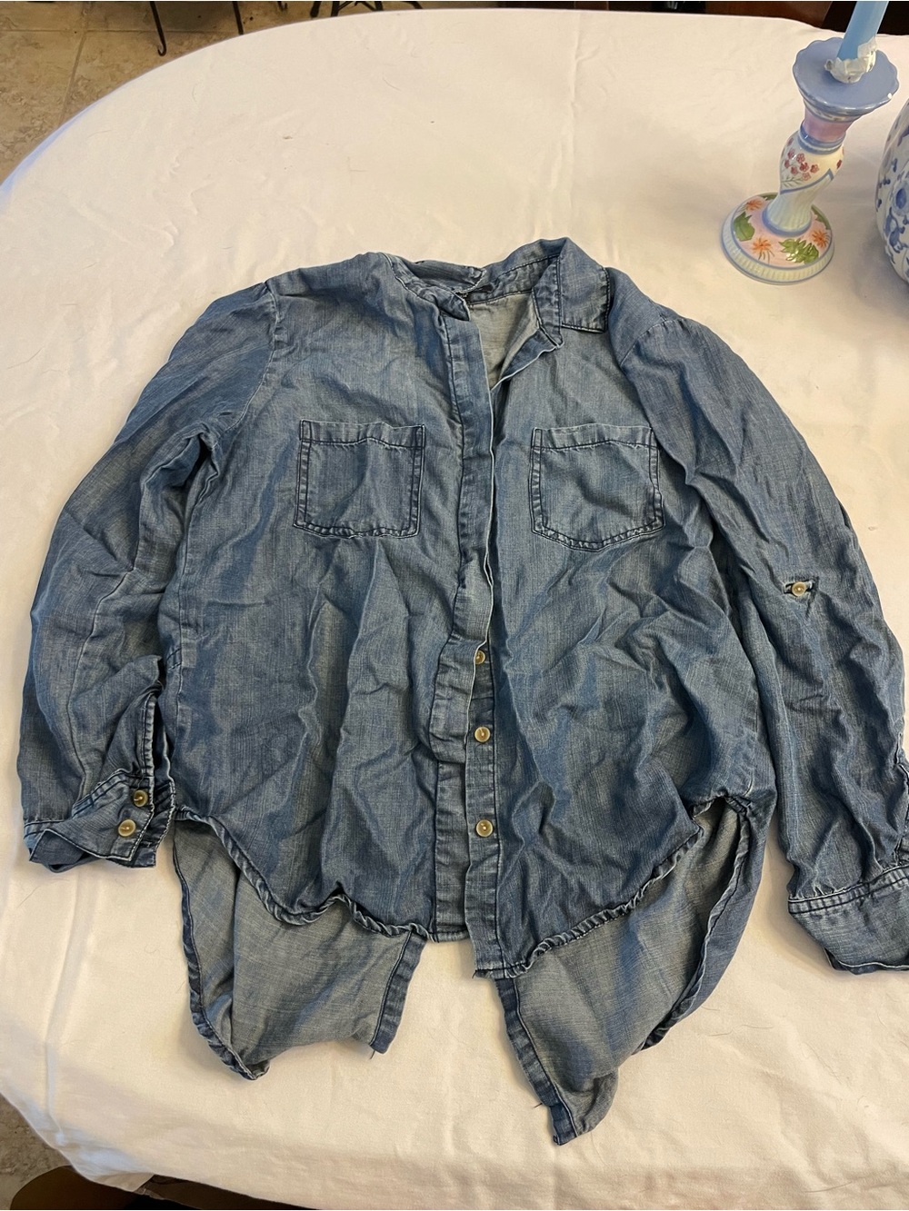Woman’s Blue Denim Button-Front Shirt
